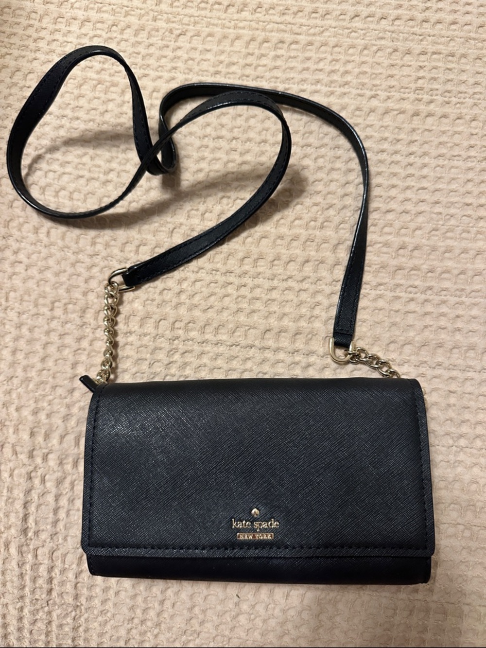kate spade Black Leather Small Crossbody with Gold Chain Strap